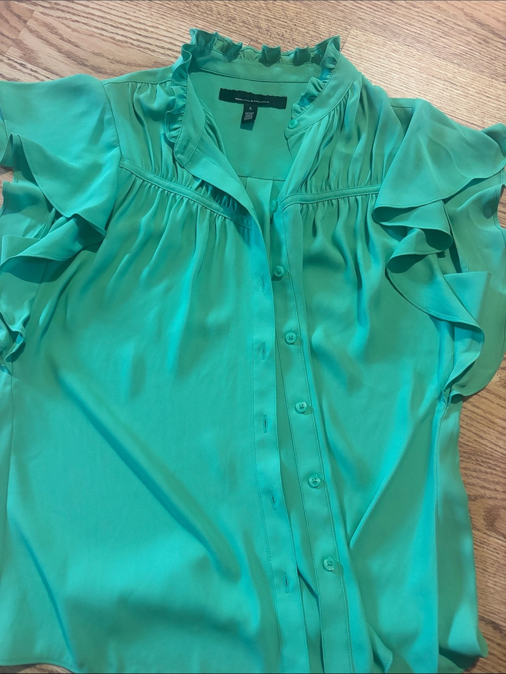 White House Black Market Teal Ruffle-Sleeve Button Front Blouse